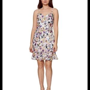 BETSEY JOHNSON White Ruffled Lattice-inset Floral Spaghetti Strap Size 10 D10